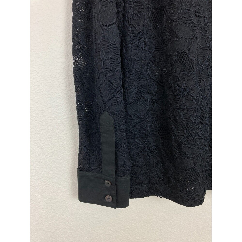 Chico's Women's V-Neck Button U Shirt Size 8 M Black Sheer Floral Crochet Lace - Picture 5 of 8